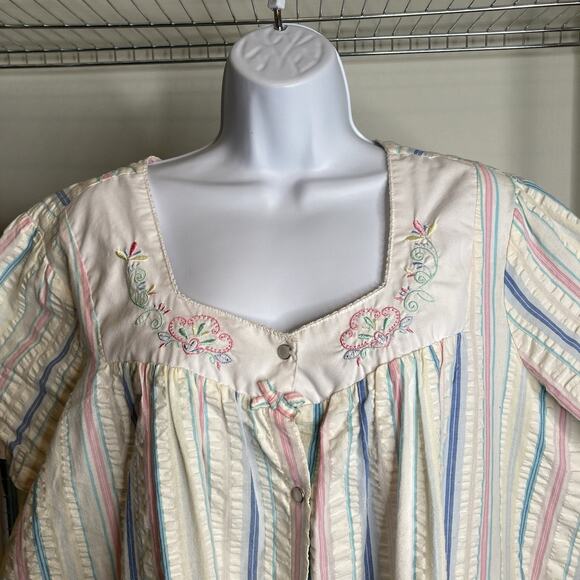 Vintage Kmart‎ Pink Women's Striped Seersucker Short Kaftan Size 1X Loungewear - Picture 8 of 14